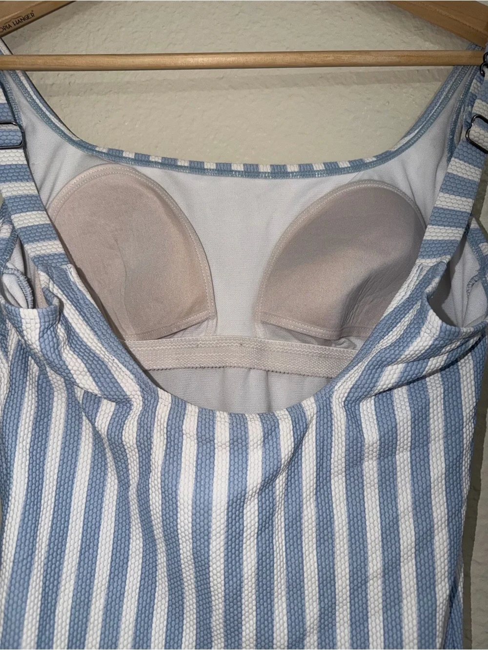 Time and Tru Blue and White Striped One-Piece Swimsuit